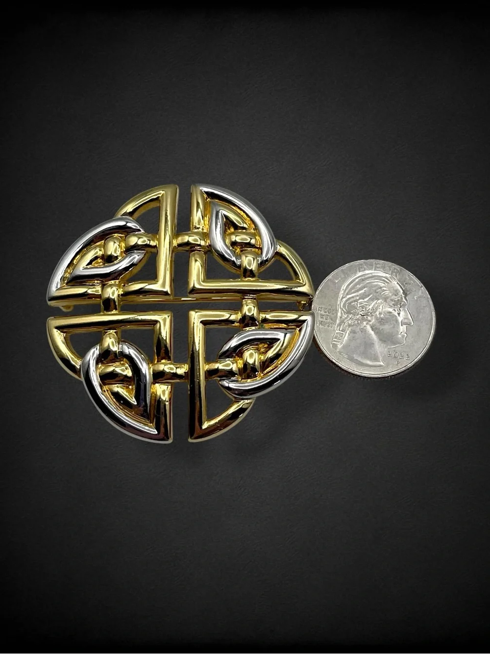 Large Vintage Gold and Silver Tone Celtic Shield Knot Statement Brooch Irish